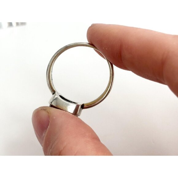 Blue Druzy Quartz Gemstone Oval Bezel Set Sterling Silver Vintage Ring - sz 10 - Picture 9 of 10